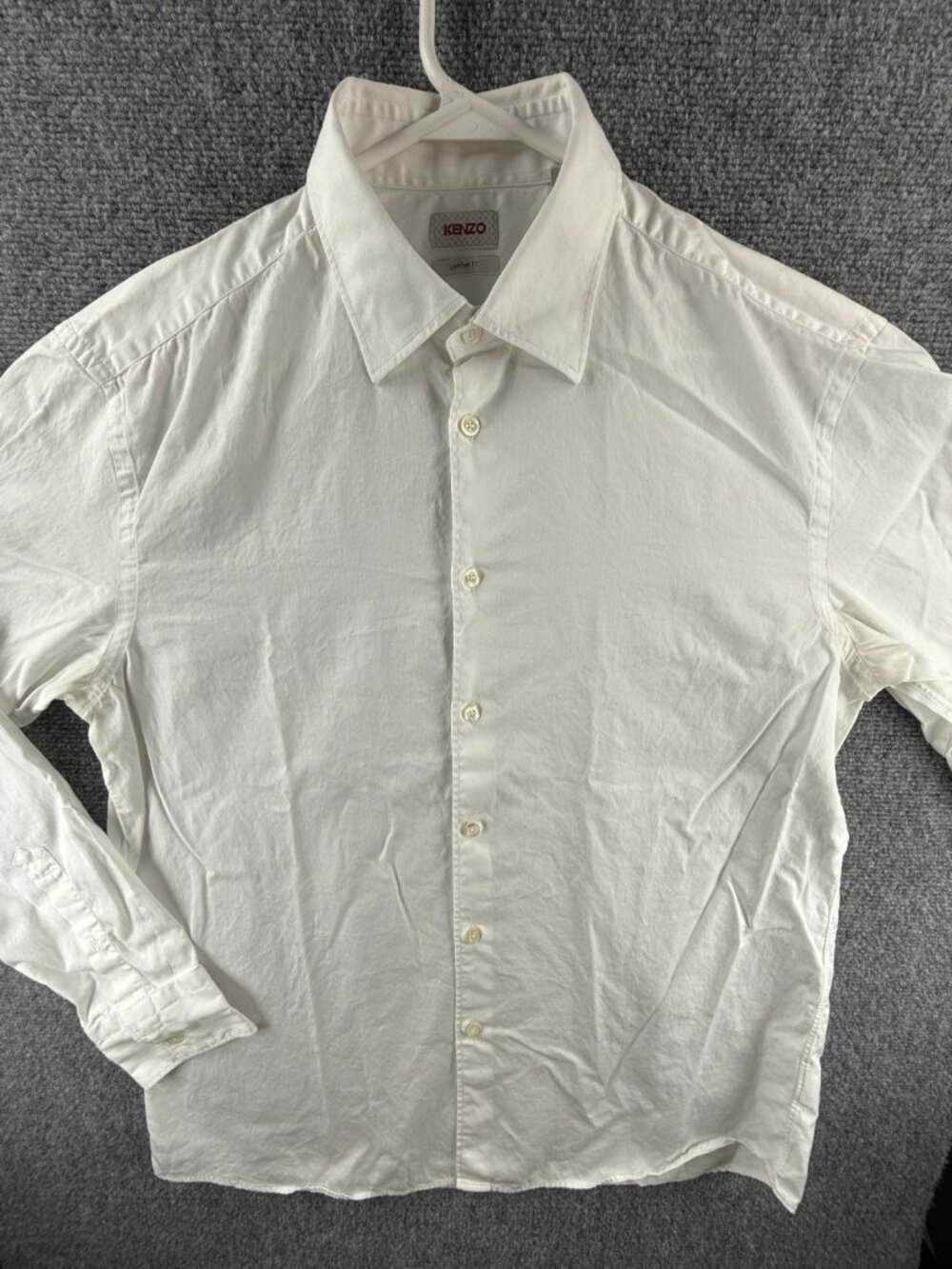 Kenzo Point Comfort Cotton 17 White Button Up Solid Long Sleeve Men Shirt Adult